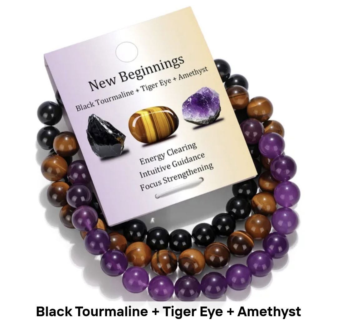 Nye 8mm Triple fleksible Tema Stenarmbånd Sett, " NEW BEGINNINGS "