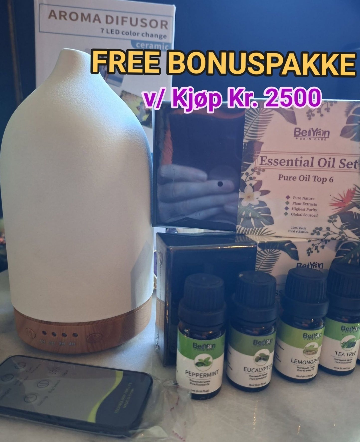 FREE BONUSPAKKE 6 v/Kjøp Kr. 2500,- etter rabatt - DIFFUSERPAKKE ( Steindiffuser + 12 Oljer )