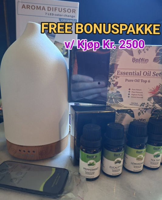 FREE BONUSPAKKE 4 v/Kjøp Kr. 2500,- etter rabatt - DIFFUSERPAKKE ( Steindiffuser + 12 Oljer )