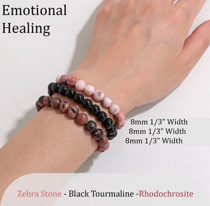Nye 8mm Triple fleksible Tema Stenarmbånd Sett " EMOTIONAL HEALING "