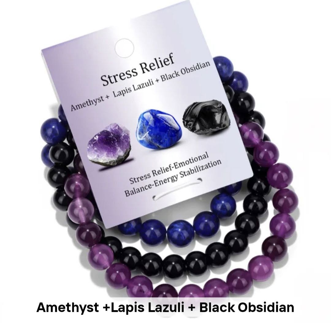 Nye 8mm Triple fleksible Tema Stenarmbånd Sett , " STRESS RELIEF "