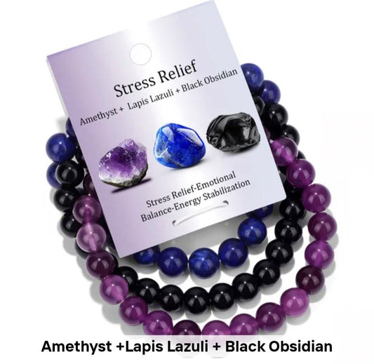Nye 8mm Triple fleksible Tema Stenarmbånd Sett , " STRESS RELIEF "