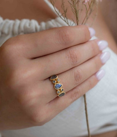 HÅndlaget, Designring med Labradorite 18K Gold Electroplated.