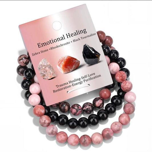 Nye 8mm Triple fleksible Tema Stenarmbånd Sett " EMOTIONAL HEALING "