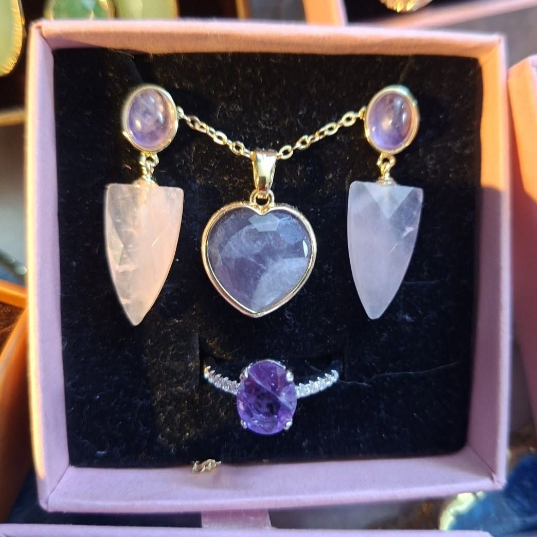 Summersale / Green Quartz Smykkesett ( Kjede, 925s Ring m/zirkoner, Øredobber )