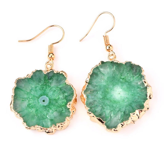 Evil Eye Earrings, Green Solar Quartz Dangle Earrings | Gold Plated Brass, Boho Jewelry