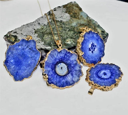 Fashion natural Blue Solar Quartz Necklace , Gold Electroplated
