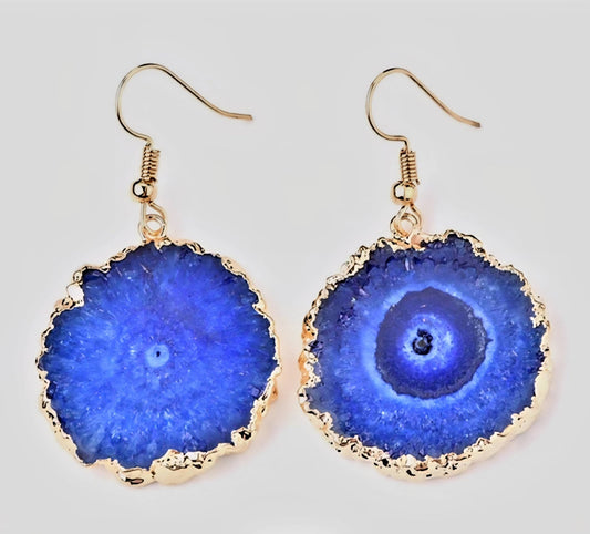 Evil Eye Earrings, Blue Solar Quartz Dangle Earrings | Gold Plated Brass, Boho Jewelry