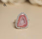 Unike og vakre AGATE Geode Druzy Ring | Sterling Silver, CZ Halo, Adjustable, Geode Size - 21x17mm