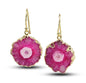 Evil Eye Earrings, Pink Solar Quartz Dangle Earrings | Gold Plated Brass, Boho Jewelry