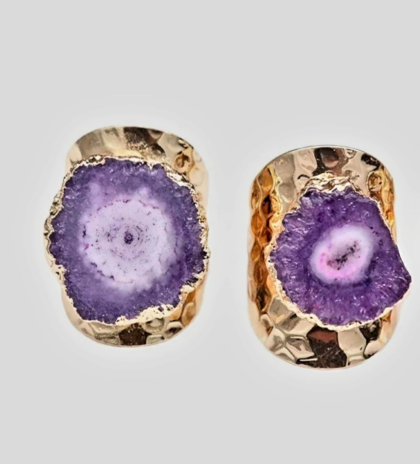 Fashion Ring natural Purple Solar Quartz, Gold Electroplated, Justerbar