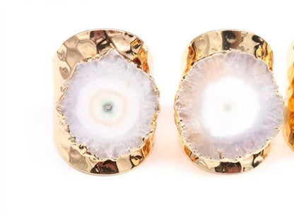 Fashion Ring natural Solar Hvit Quartz, Gold Electroplated, Justerbar