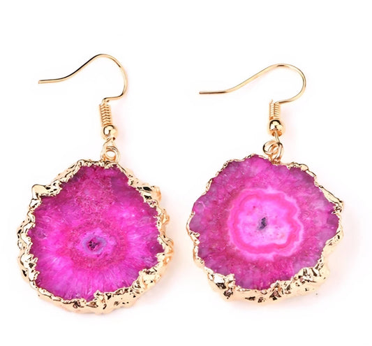 Evil Eye Earrings, Pink Solar Quartz Dangle Earrings | Gold Plated Brass, Boho Jewelry