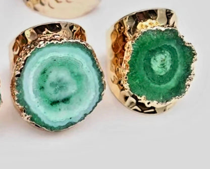 Fashion Ring natural Solar Green Quartz, Gold Electroplated, Justerbar