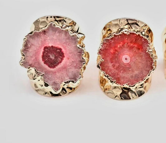Fashion Ring natural Solar Orange Quartz, Gold Electroplated, Justerbar