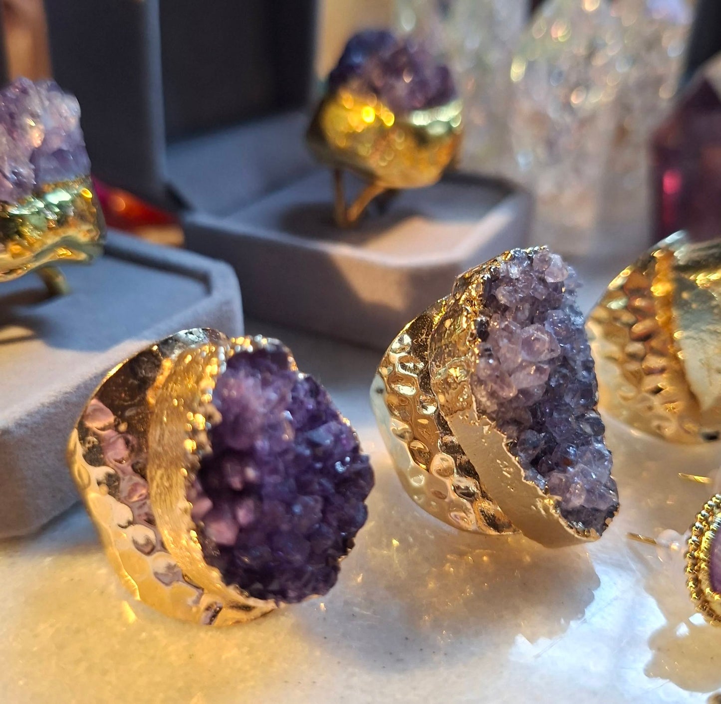 Ametyst RÅkrystall Design Ring, justerbar