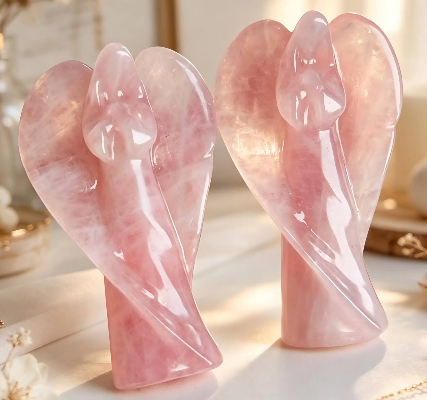 Stor "Praying Mary" Engel i Rosenkvarts , ca 15cm - Large