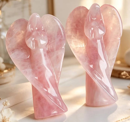 Stor "Praying Mary" Engel i Rosenkvarts , ca 15cm - Large