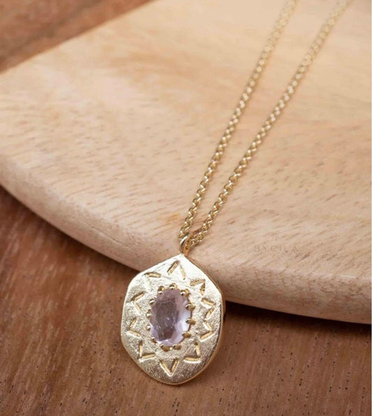Nytt, vakkert Krystallkjede i et lekkert og Trendy Medallion Design med Rose Quartz, 18K Gold filled