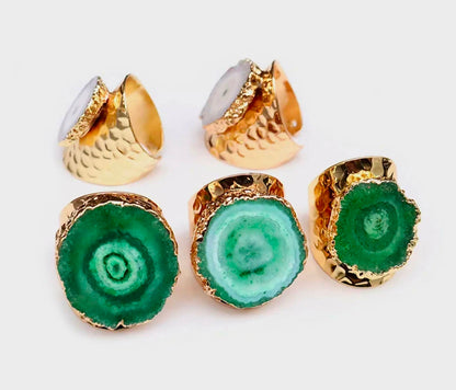 Fashion Ring natural Solar Green Quartz, Gold Electroplated, Justerbar
