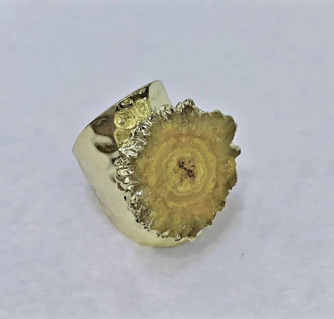 Fashion Ring natural Solar Yellow Quartz, Gold Electroplated, Justerbar