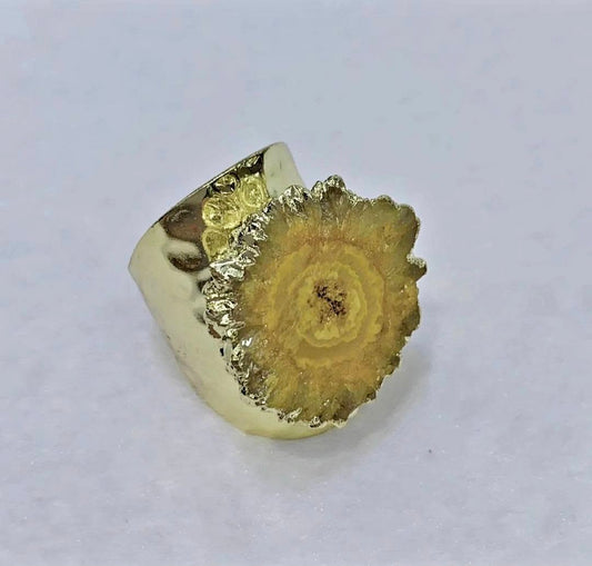 Fashion Ring natural Solar Yellow Quartz, Gold Electroplated, Justerbar