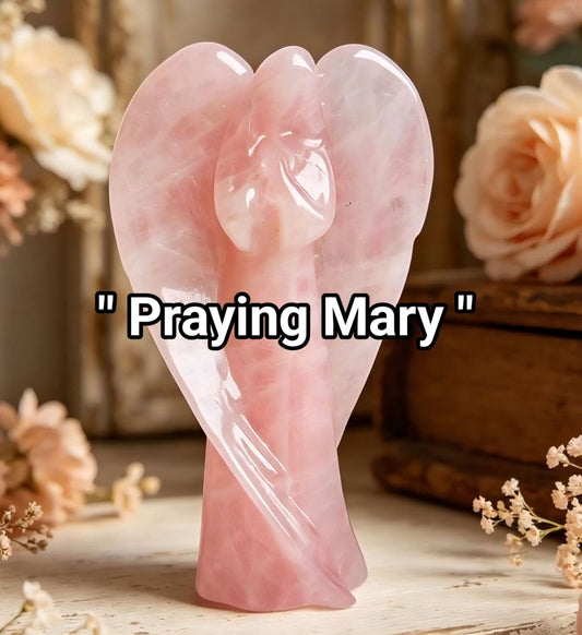 Ekstra stor "Praying Mary" Engel i Rosenkvarts , ca 18cm - XLarge