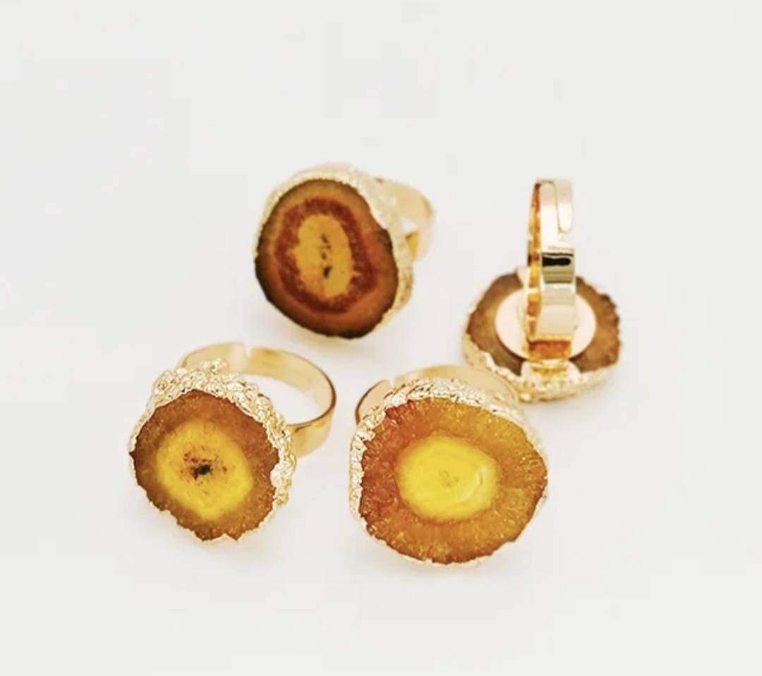 New Yellow AGATE Solar Quartz Fashion Ring, Justerbar - Gold Electroplated