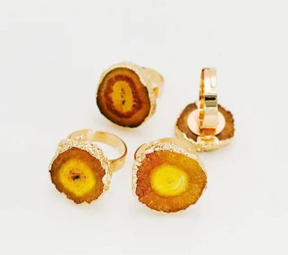 New Yellow AGATE Solar Quartz Fashion Ring, Justerbar - Gold Electroplated