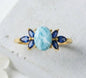 Ny og vakker Art Deco ( 14k Gold over Sterling Silver) Sunstone, Larimar and Sapphire Gold Plated Ring, Marquise Blue Gemstones