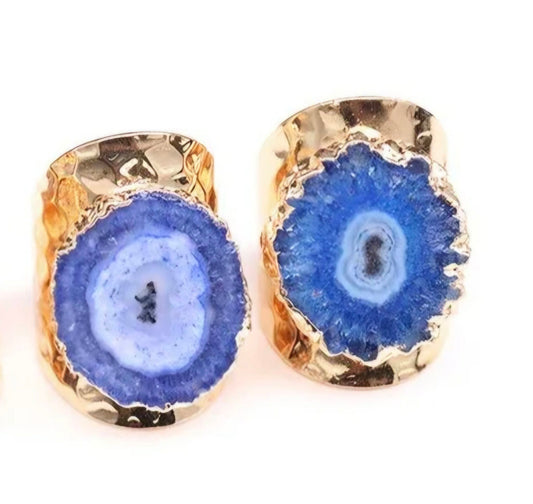 Fashion Ring natural Solar Blue Quartz, Gold Electroplated, Justerbar