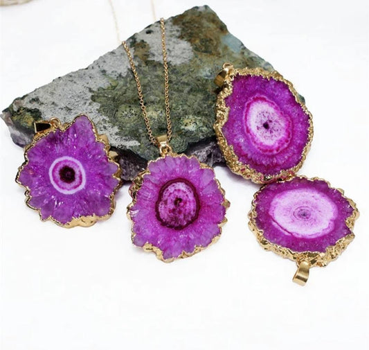 Fashion natural Pink Solar Quartz Necklace , Gold Electroplated