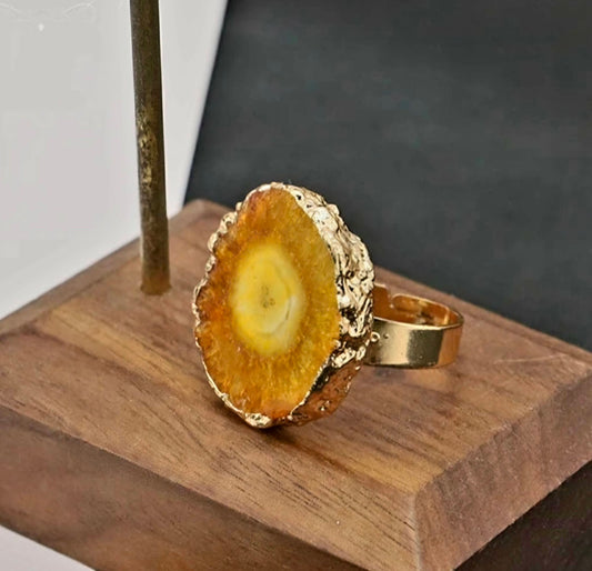 New Yellow AGATE Solar Quartz Fashion Ring, Justerbar - Gold Electroplated