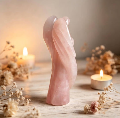 Stor "Praying Mary" Engel i Rosenkvarts , ca 15cm - Large