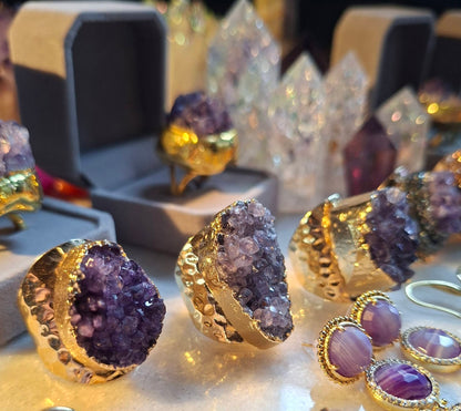 Ametyst RÅkrystall Design Ring, justerbar