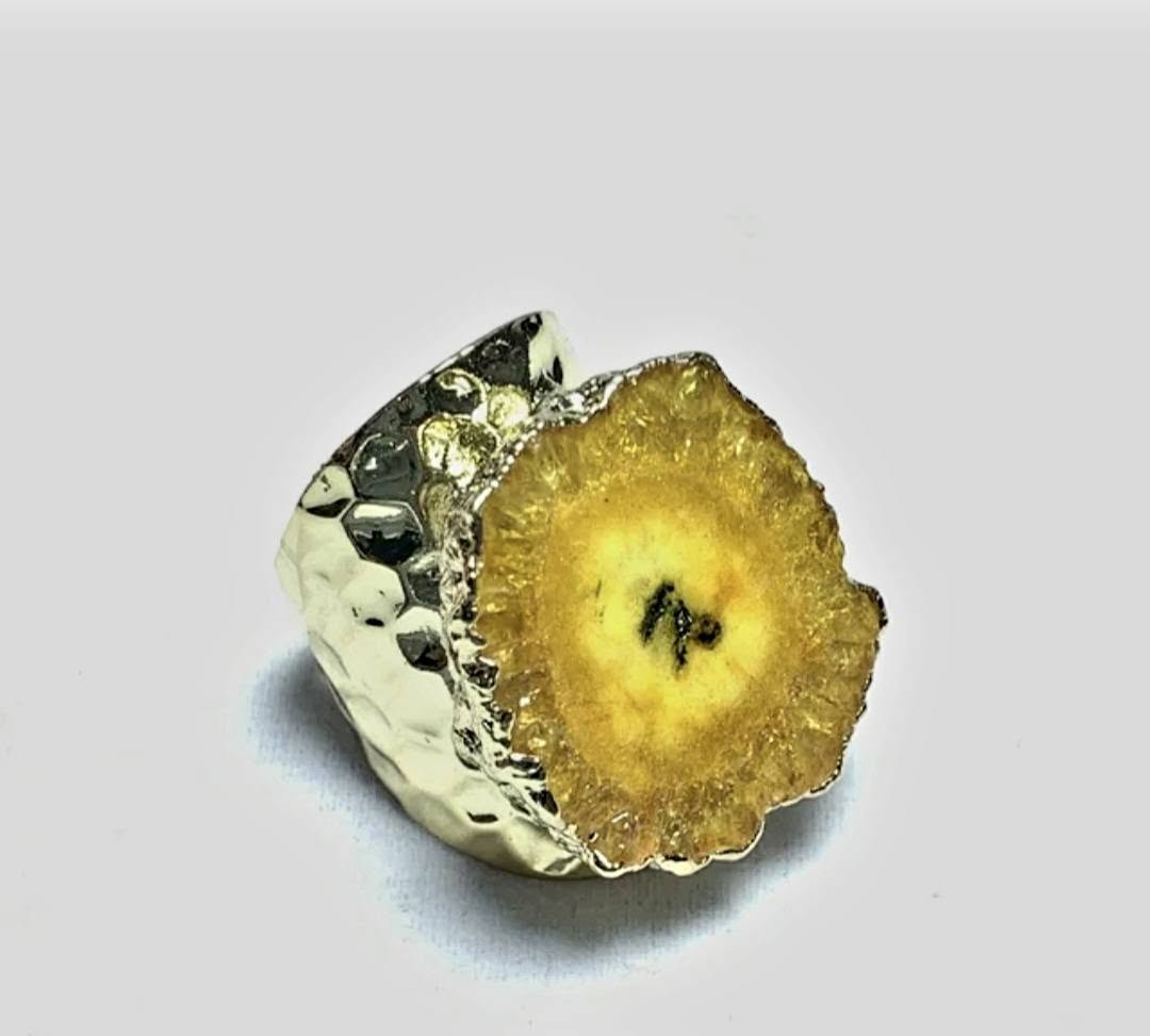 Fashion Ring natural Solar Yellow Quartz, Gold Electroplated, Justerbar