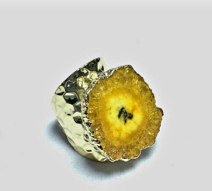 Fashion Ring natural Solar Yellow Quartz, Gold Electroplated, Justerbar