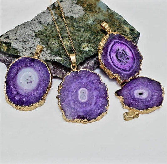 Fashion natural Purple Solar Quartz Necklace , Gold Electroplated
