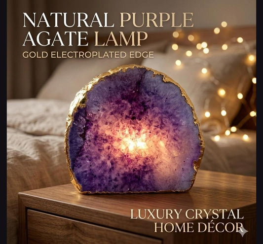 Purple Agate Lamp | Gold Edge Crystal Night Light | Luxury Home Décor