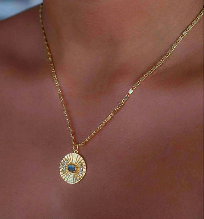 Nytt, vakkert Krystallkjede i et lekkert og Trendy Medallion Design med Labradorite og zirkoner, 18K Gold filled