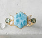 Ny og vakker Art Deco ( 14k Gold over Sterling Silver) Hexagon Larimar Ring, Gold Mermaid Core, Teal Sapphire &amp; Marquise Diamond Cluster