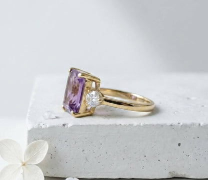 Purple Lab Created Amethyst Ring | 925 Gold Plated Silver