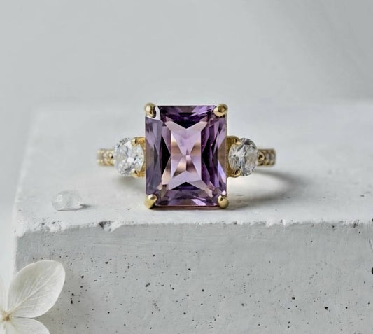 Purple Lab Created Amethyst Ring | 925 Gold Plated Silver