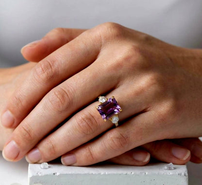 Purple Lab Created Amethyst Ring | 925 Gold Plated Silver