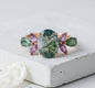 Ny og vakker Art Deco ( 14k Rose Gold over Sterling Silver) with natural Forest Fairy Moss Agate Ring w/ purple Sapphire stones ( Lab Created)