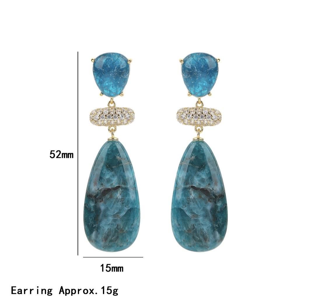 Nye MICCI Classic DESIGN Long Drop Apatite Øredobber, 52x15mm 24KGold Electroplated