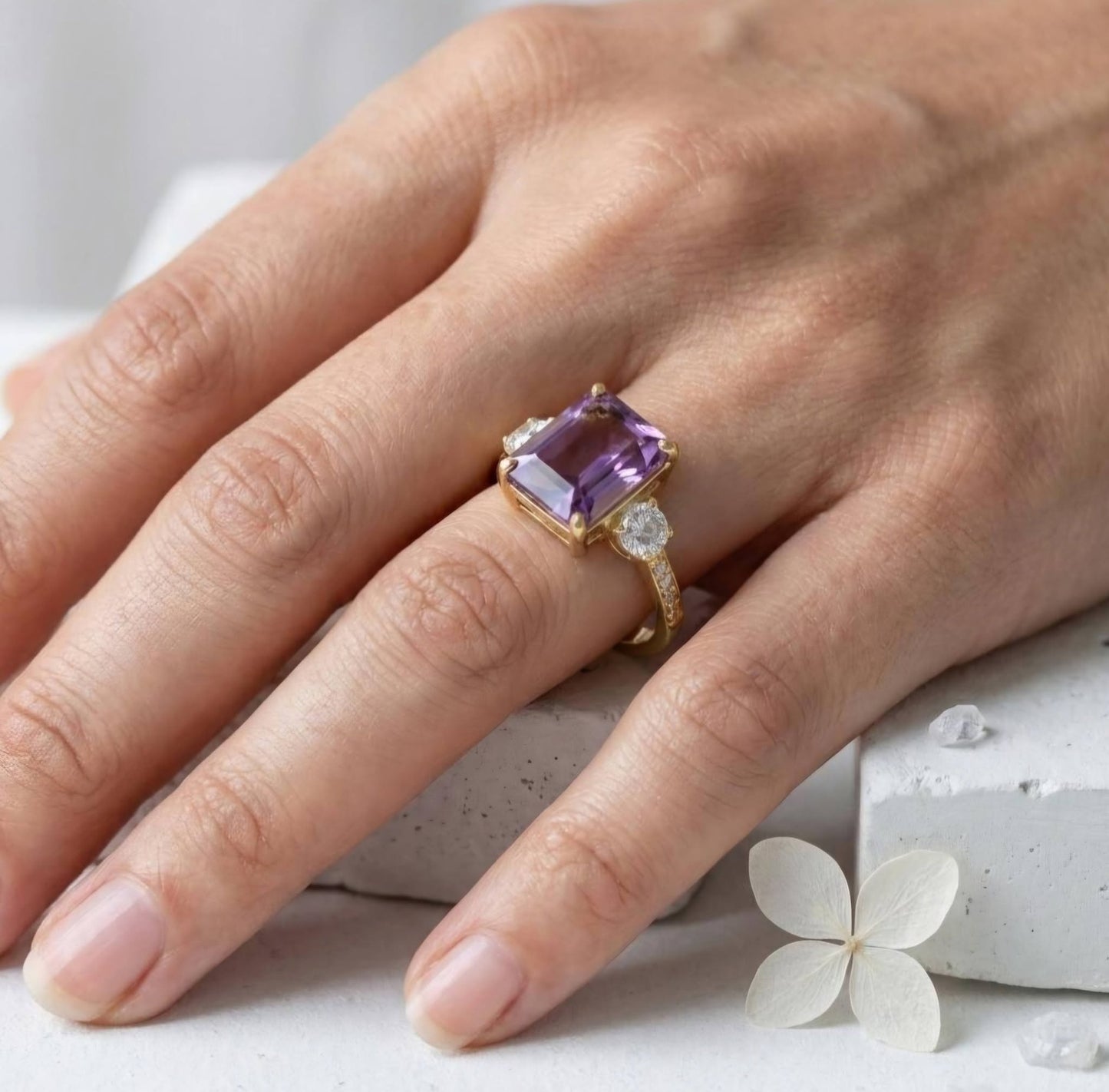 Purple Lab Created Amethyst Ring | 925 Gold Plated Silver