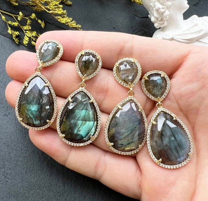 Nye MICCI DESIGN natural Labradorite Øredobber, Gold Electroplated