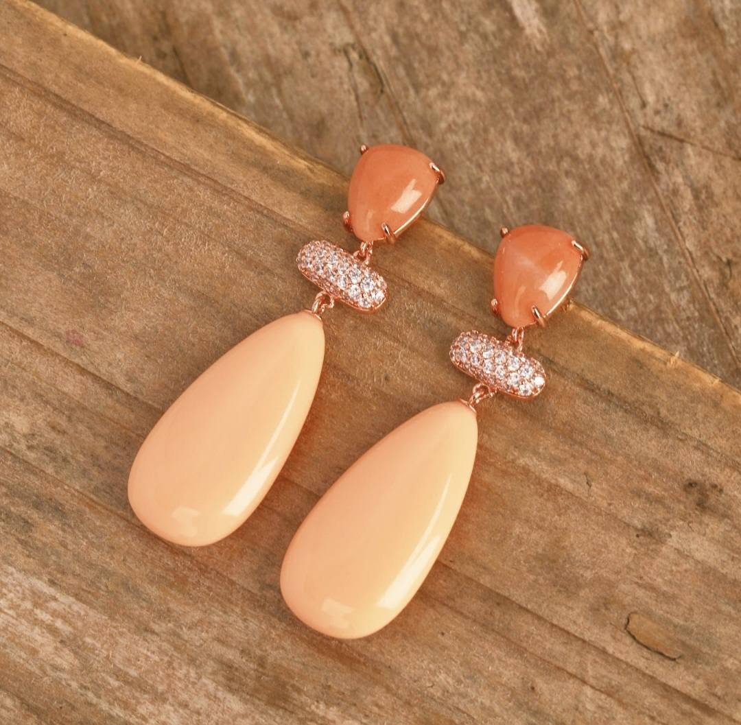 Nye MICCI Classic DESIGN Long Drop Aventurine Øredobber, 52x15mm 24KGold Electroplated