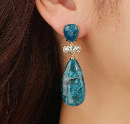 Nye MICCI Classic DESIGN Long Drop Apatite Øredobber, 52x15mm 24KGold Electroplated